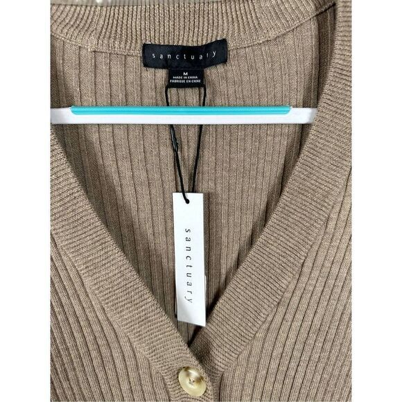 NWT Sanctuary Women’s Ribbed V-Neck Cardigan Sweater Heather Truffle M - Picture 4 of 10